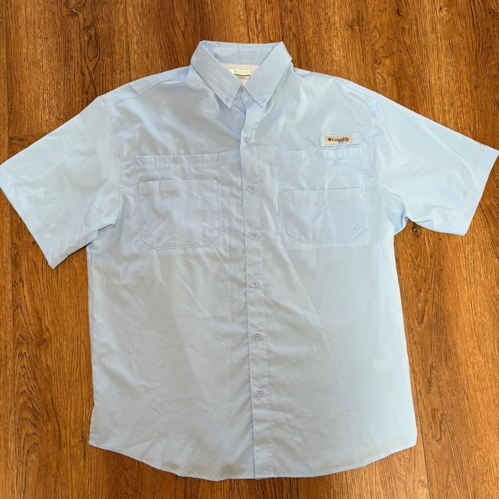 Columbia PFG blue Short Sleeve Fishing Shirt Omni-Shade Mens M Utility Gorpcore